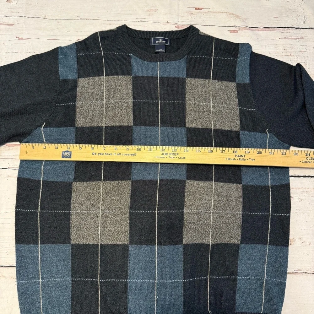 Dockers Men’s Plaid Crewneck Sweater – Size L – Blue Gray‎ Check Knit